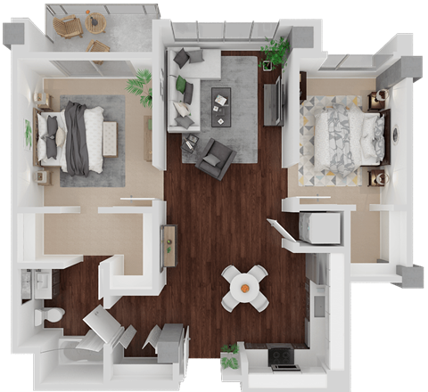 Valencia Alt 2 Bed 1 Bath 849 Sq.Ft. Floorplan at Venn Apartments, San Francisco, CA
